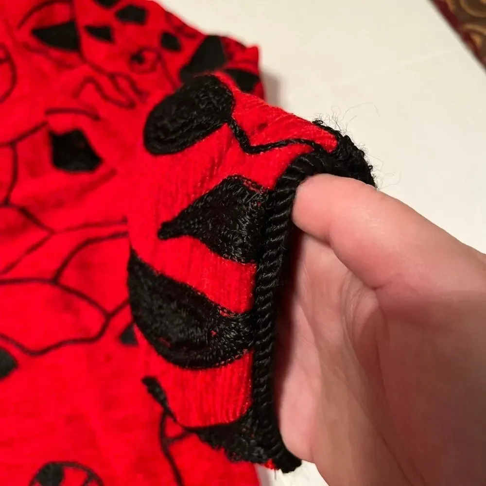 Allure Boutique VTG Black Cat Animal Jacket Embroidered Red‎ Jacket Women Small